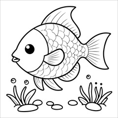 Wall Mural - Cute Fish Coloring Page For Toddlers