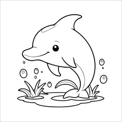 Poster - Cute Dolphin Coloring Page For Kids