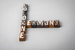 GERMANY COLOGNE. Alphabet blocks, crossword puzzle on gray textured background