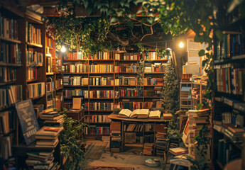 Charming old bookstore with shelves full of books