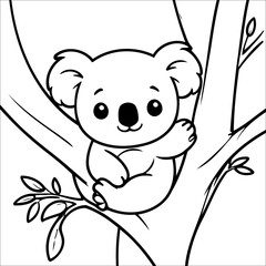 Wall Mural - Koala Snoozing in a Eucalyptus Vector Coloring page for Kids