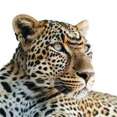 Wall Mural - Close up of a leopard with striking blue eyes, showcasing its fierce yet mesmerizing gaze, a Isolated Leopard on a transparent background