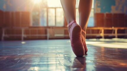  Ballet teacher correcting foot position, dance studio, barre.