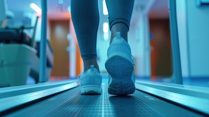  Close-up of a gait analysis in a rehabilitation center, tracking patient recovery.