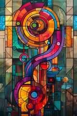 Wall Mural - A colorful stained glass window with a blue circle in the center