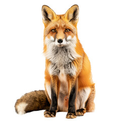 Poster - Red fox sitting in a calm pose in front of a plain Png background, a red fox isolated on transparent background