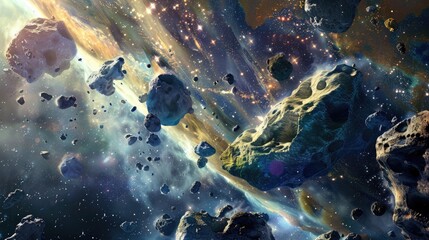 Wall Mural - various big and small asteroids lurk near our planet earth posing as potentially hazardous objects p
