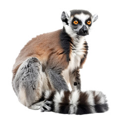 Sticker - A ring-tailed lemur is seated on a plain Png background, a ring-tailed lemur isolated on transparent background