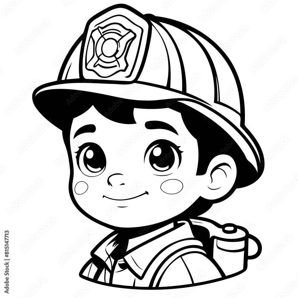 Cute vector illustration Firefighter drawing for kids colouring page ...