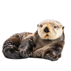 Sticker - A sea otter laying down on a Png background, a Beaver Isolated on a whitePNG Background