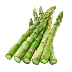 Poster - Several fresh green asparagus arranged neatly on a plain white surface, asparagus isolated on a transparent background