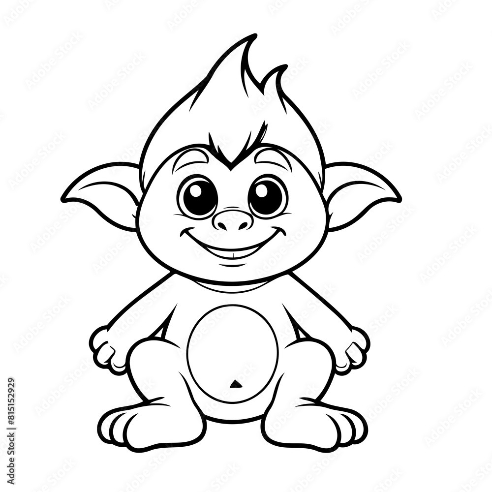 Simple vector illustration of Troll for kids colouring worksheet