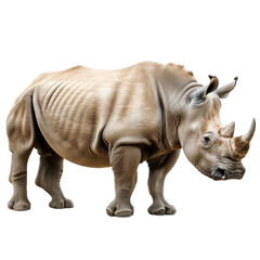 Sticker - A white rhinoceros standing boldly against a clean white backdrop, a white rhinoceros isolated on transparent background