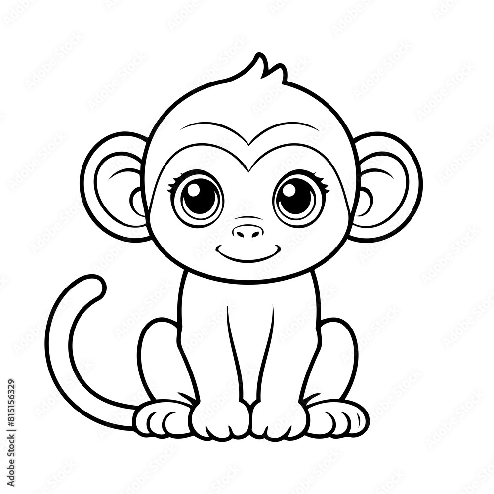 Cute vector illustration Monkey drawing for kids colouring page Stock ...