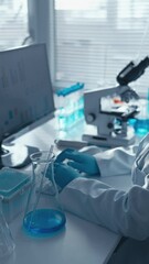Aufkleber - In this video, a pharmaceutical researcher studies the properties of a new drug for the treatment of cancer in the laboratory. His work is aimed at developing innovative therapeutics to improve the