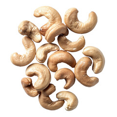 Poster - A collection of cashew nuts neatly stacked on a plain white surface, cashew nuts isolated on a transparent background