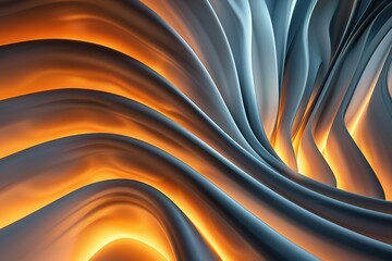 Poster - Curved blue lines with orange glow, abstract design