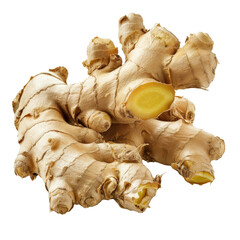 Poster - An arrangement of ginger roots stacked on a clean white surface, ginger root isolated on transparent background