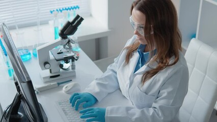 Poster - Institute for Study Genetics and Diseases Cancer and AIDS. Finding vaccine and cure to address health problems. A scientist at computer studies data analysis and statistics. Experimental activities