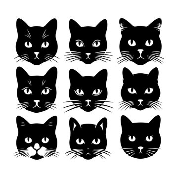 Cat Face, Silhouettes , vector black color silhouette