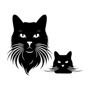 Cat Face, Silhouettes , vector black color silhouette