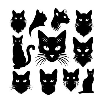 Cat Face, Silhouettes , vector black color silhouette
