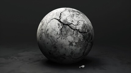 Wall Mural - a captivating 3d render showcases abstract art featuring a damaged black and white sphere resembling