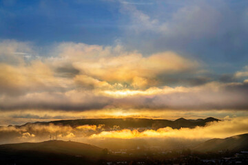 Wall Mural - View of mountain, antennas, at sunrise, sunset