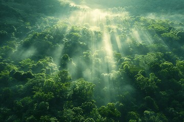 Wall Mural -  This stunning drone photograph offers a captivating view of the lush green canopy of a vast forest