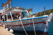 Vathy town, Meganisi island, Ionian Sea, GREECE-JULY 30, 2023: Fishing boat in Vathy Harbor.
