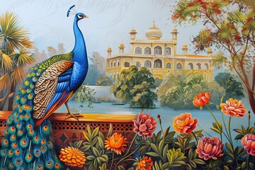 Chinoiseries peacock, Birds Palace garden royal Wallpaper