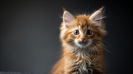 Wall Mural - photo of an adorable orange kitten with fluffy fur, perfect for pet lovers, animal photography, and cute backgrounds.