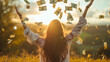 © MaxStock - Woman Celebrating with Money Falling Around Her at Sunset