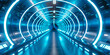 Futuristic tunnel corridor with glowing blue lights.