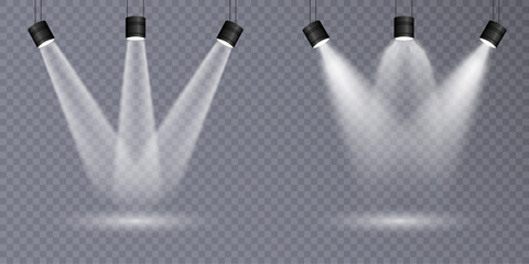 vector spotlights with bright white light to illuminate the stage. spotlight with bright white light