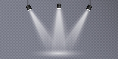 Leinwandbilder - Vector spotlight source, studio stage lighting, png effect. Spotlight. Rays of light, light effect. 10 EPS	