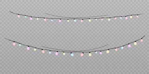 Wall Mural - Christmas lights isolated on transparent background. golden Christmas glowing garlands. Vector 10 EPS