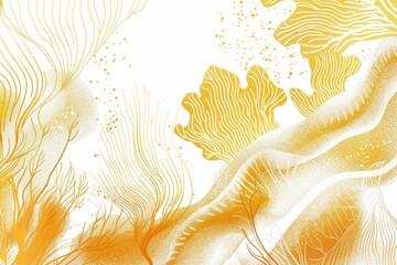 abstract golden coral reef with organic shapes and lines on white background handdrawn illustration