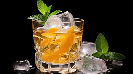 Wall Mural - Orange cocktail with ice cubes and mint UHD Wallpaper
