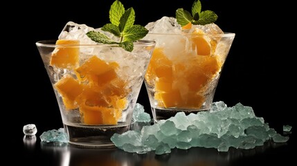Wall Mural - Orange cocktail with ice cubes and mint UHD Wallpaper