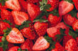 A bold, flat design background featuring strawberries.