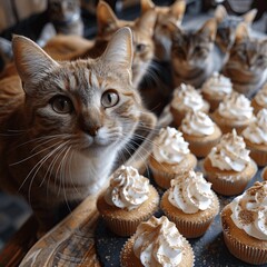 Wall Mural - Cake, cats, and celebration: purr-fect combo!