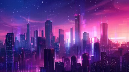 Poster - Futuristic cityscape backdrop, ideal for tech companies and innovation-driven ad campaigns.