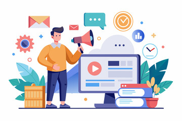 Poster - Minimalist vector illustration of a modern digital marketing campaign