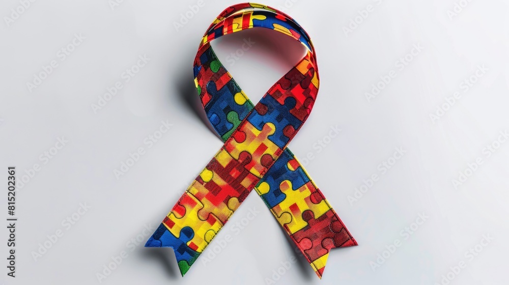 An autism awareness ribbon in a puzzle or jigsaw design is showcased ...