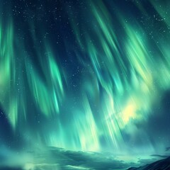 glowing ribbons of emerald and lavender northern lights swirl above an icy untouched arctic terrain 