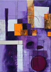 Wall Mural - Violet painting with geometric shapes, mixed media on canvas. Contemporary painting on canvas. Modern poster for wall decoration