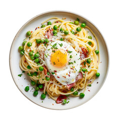 Wall Mural - Spaghetti Carbonara with Egg and Bacon Isolated on a Transparent Background 