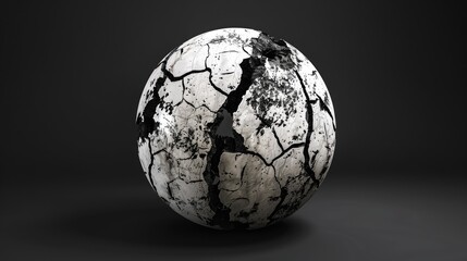 Wall Mural - a captivating 3d render of abstract art showcases a damaged black and white spherical object resembl