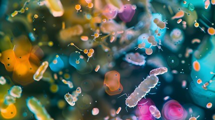 Bacteria diversity under microscopic magnification background, dangerous microorganism strain for medical health, prokaryotic cells.